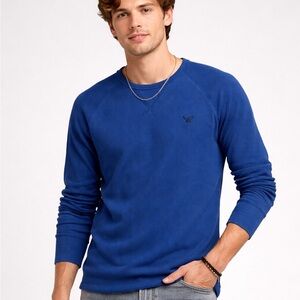 American Eagle Blue Waffle Knit Thermal Shirt Men’s M Y2K Long Sleeve Crewneck
